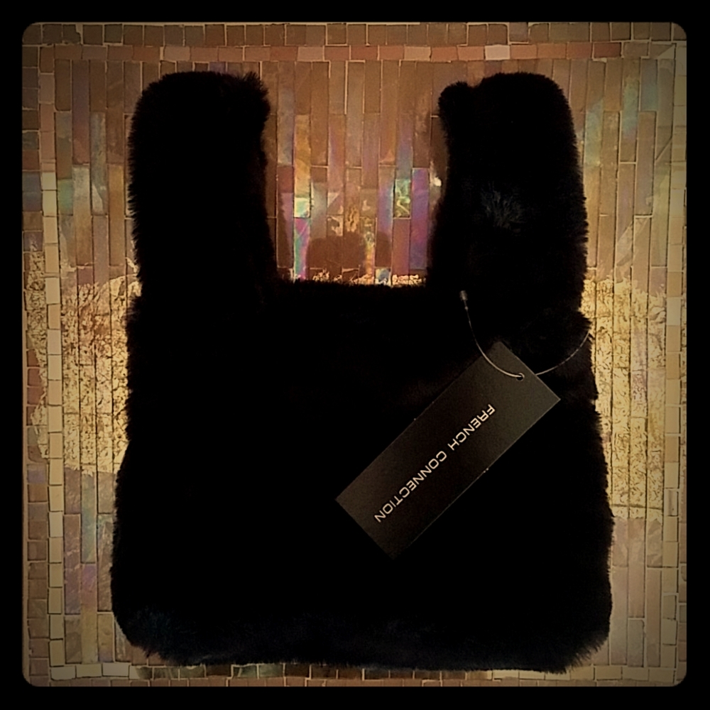 French Connection small black faux fur wristlet